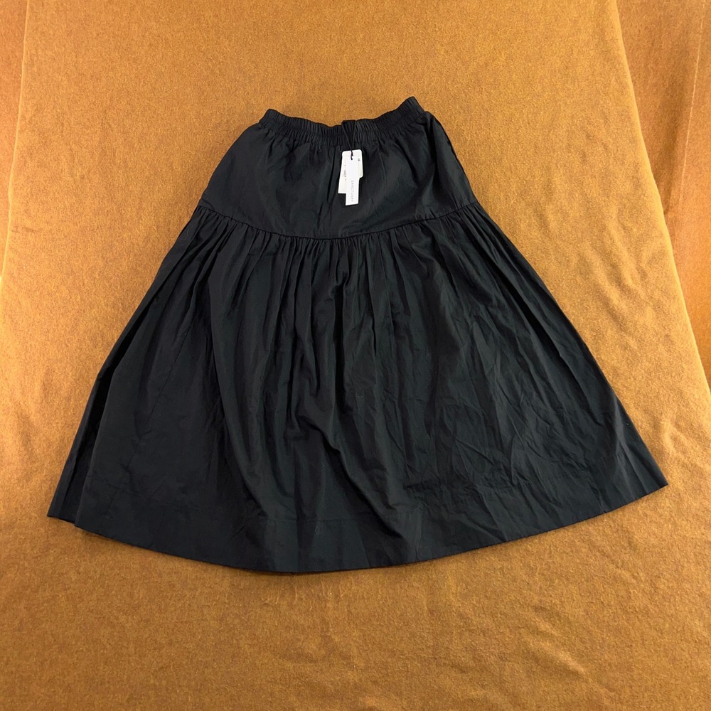 Sanctuary Womens Medium Black Tiered Cotton Poplin Midi Skirt NWT
